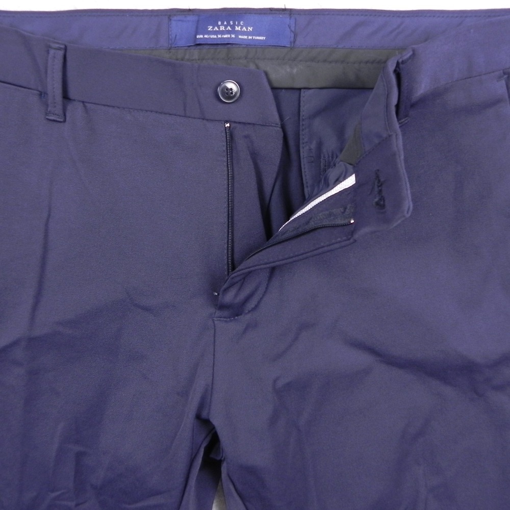 Zara Man Pants Mens 36 Basic Khaki Chino Business Casual Flat Front Navy Blue - Picture 4 of 13